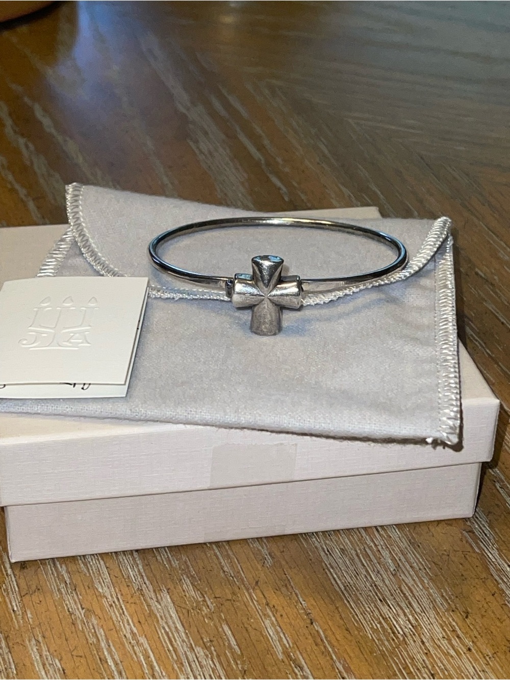 James Avery Sterling Silver, retired St. Teresa Cross Bangle.